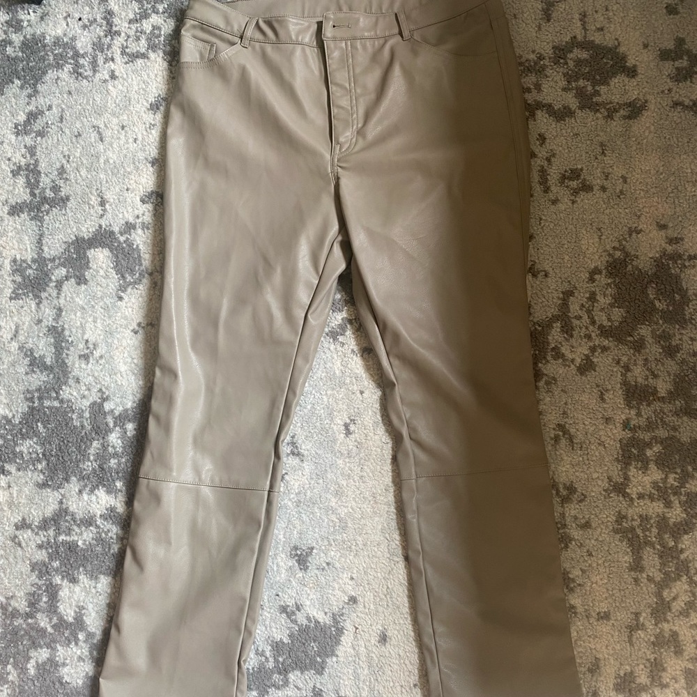 Tan leather pants high rise
